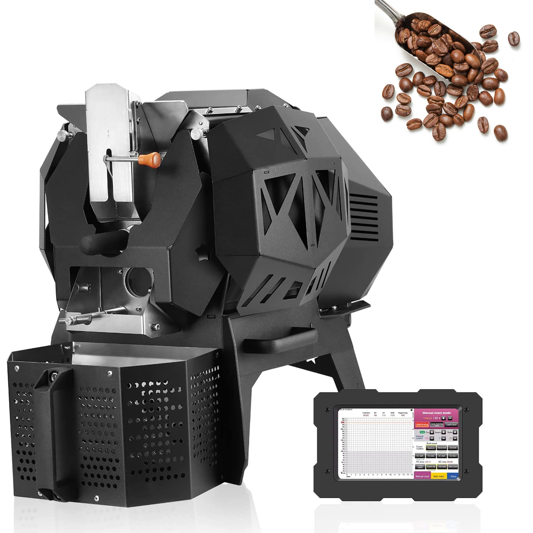 TREEYX Kommerzielle Kaffeeröstmaschine, automatischer Kaffeebohnenröster 400 g/600 g/1200 g, Heißluft-Kaffeebohnenröstmaschine mit Temperaturkurvenautomatik (Schwarz 1200 g)