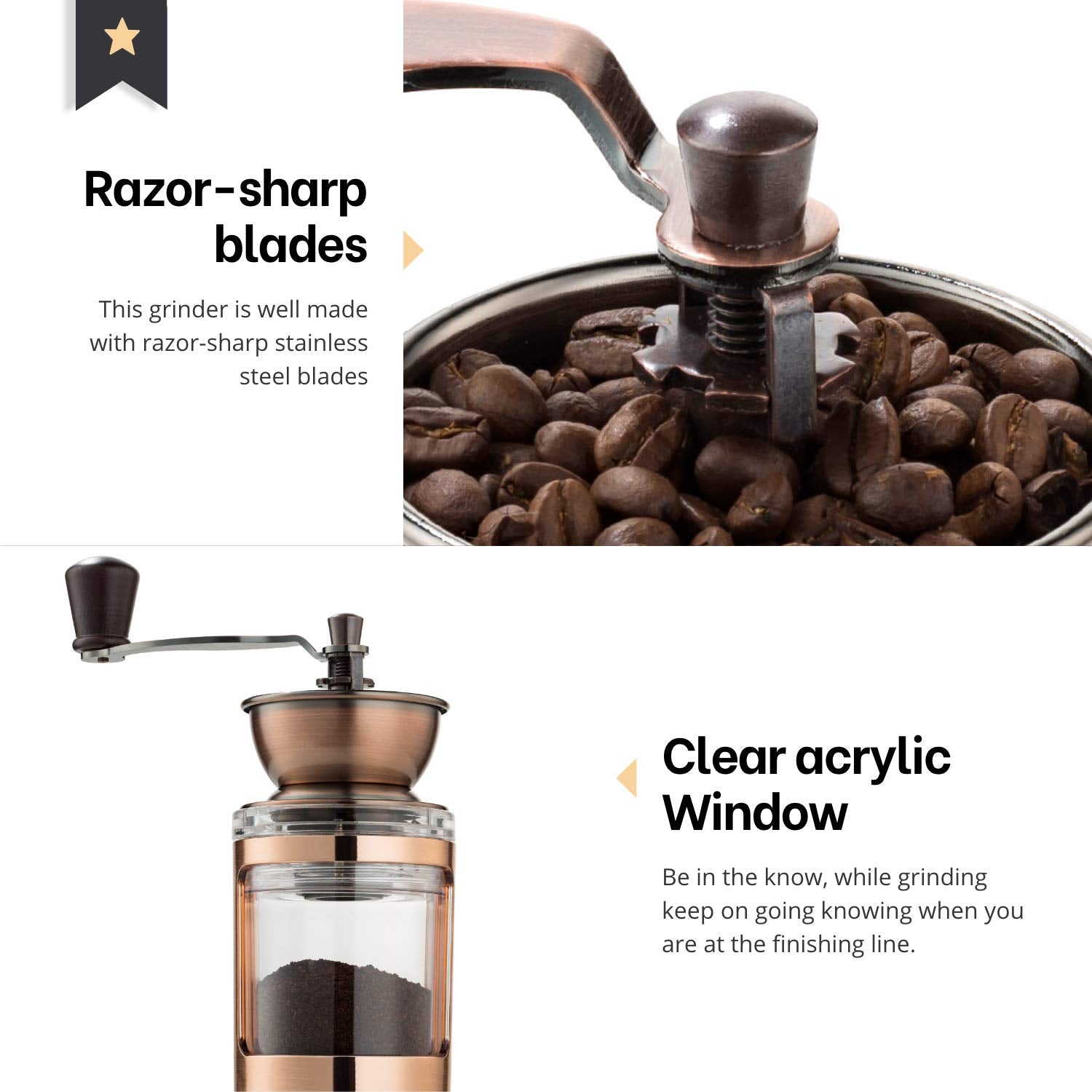 MITBAK Manual Coffee Grinder With Adjustable Settings| Sleek Hand Coffee Bean Burr Mill Great for French Press, Turkish, Espresso & More | Premium Coffee Gadgets are an Excellent For Coffee Lovers