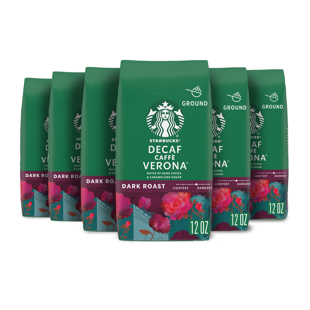 Starbucks gemahlener Kaffee, dunkler Röstkaffee, entkoffeiniert Caffè Verona, 100 % Arabica, 6 Beutel (je 12 oz)