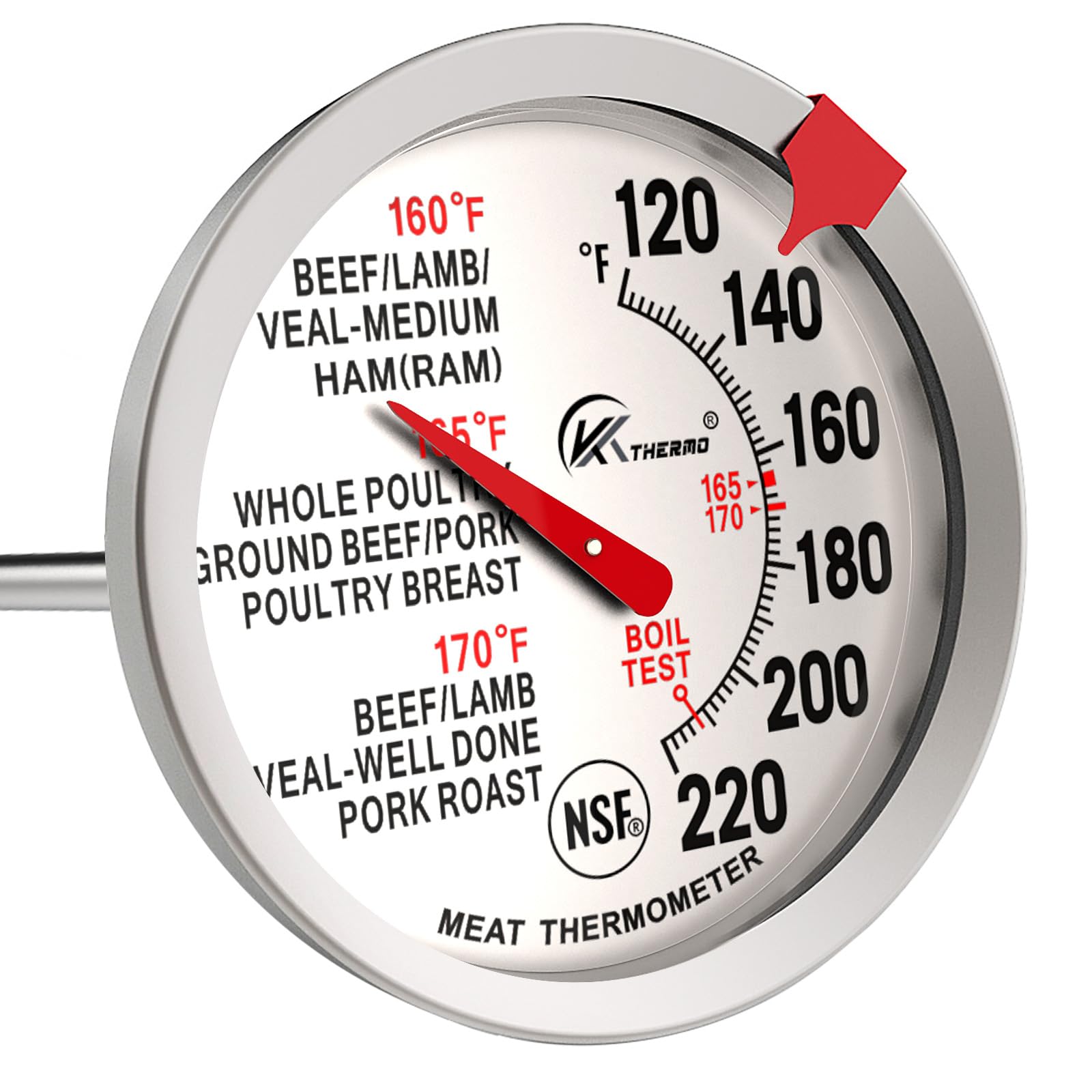 KT THERMO 肉用調理温度計 - NSF 認定の即時読み取り調理温度温度計、オーブン対応、防水 2.5 インチ ダイヤル、5 インチ長プローブ、鶏肉、ロースト、ベーキング、バーベキュー調理用