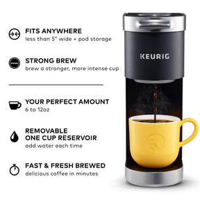 Keurig K-Mini Plus Einzelportions-K-Cup-Pad-Kaffeemaschine, mit Brühgröße von 6 bis 12 oz, fasst bis zu 9 K-Cup-Pads, Reisebecher-freundlich, Mattschwarz