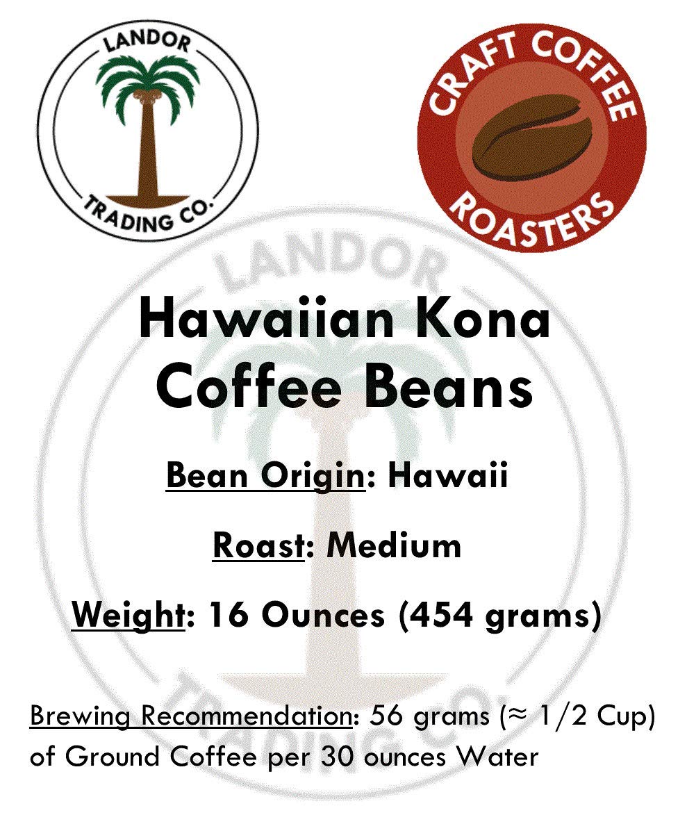 Hawaiian Kona Coffee - 1 Pound - Medium Roast - Whole Bean