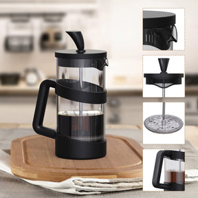 RAINBEAN Mini-French-Press-Kaffeemaschine, 12 oz, Kaffeebereiter zum Erhitzen und Kaltpressen, Camping-Kaffeepresse, kleine French Press und Kaffeepressen 350 ml, Tee- und Milchaufschäumpresse (schwarz, 12 oz)