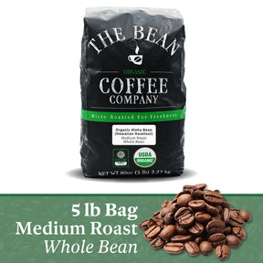 The Bean Organic Coffee Company Aloha Bean (Hawaiian Hazelnut), Medium Roast, Whole Bean Coffee, 5-Pound Bag