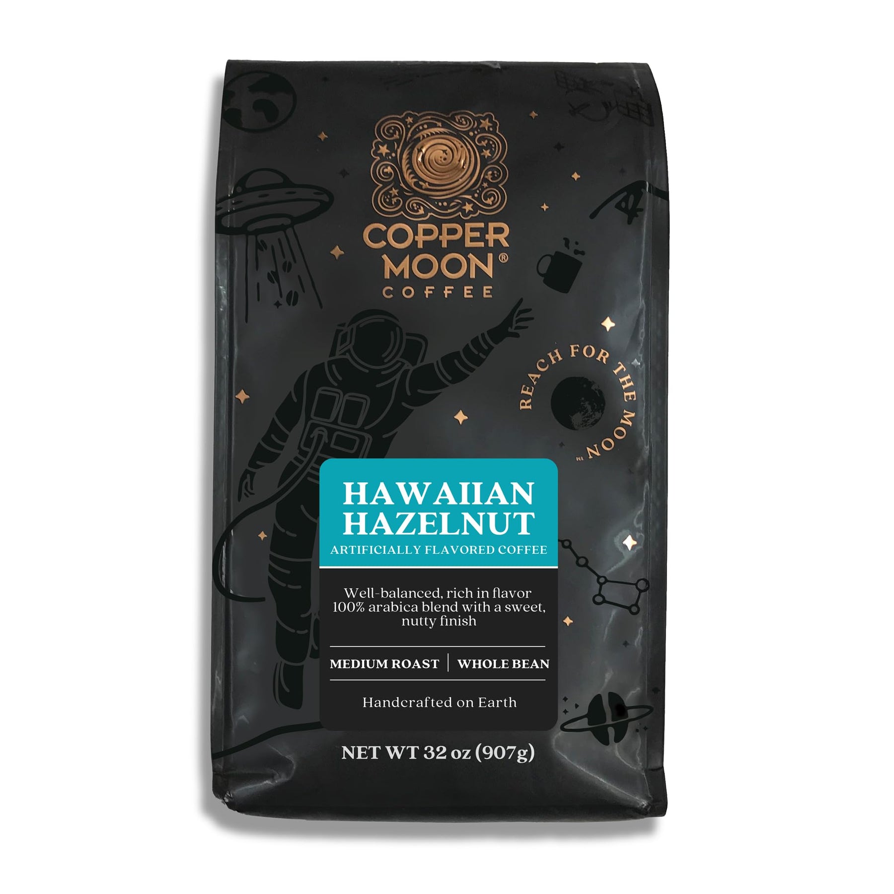 Copper Moon Medium Roast Whole Bean Coffee, Hawaiian Hazelnut Blend, 2 Lb