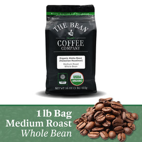 The Bean Organic Coffee Company Aloha Bean (Hawaiian Hazelnut), Medium Roast, Whole Bean Coffee, 16-Ounce Bag