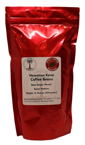 Hawaiian Kona Coffee - 1 Pound - Medium Roast - Whole Bean