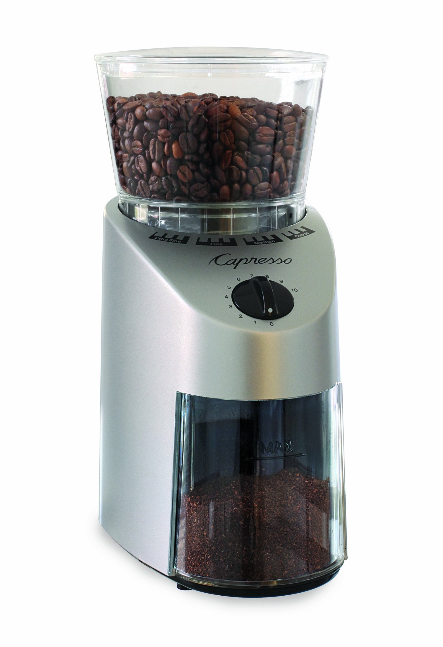 Capresso 560Infinity Conical Burr Grinder, Brushed Silver, 8.5-Ounce