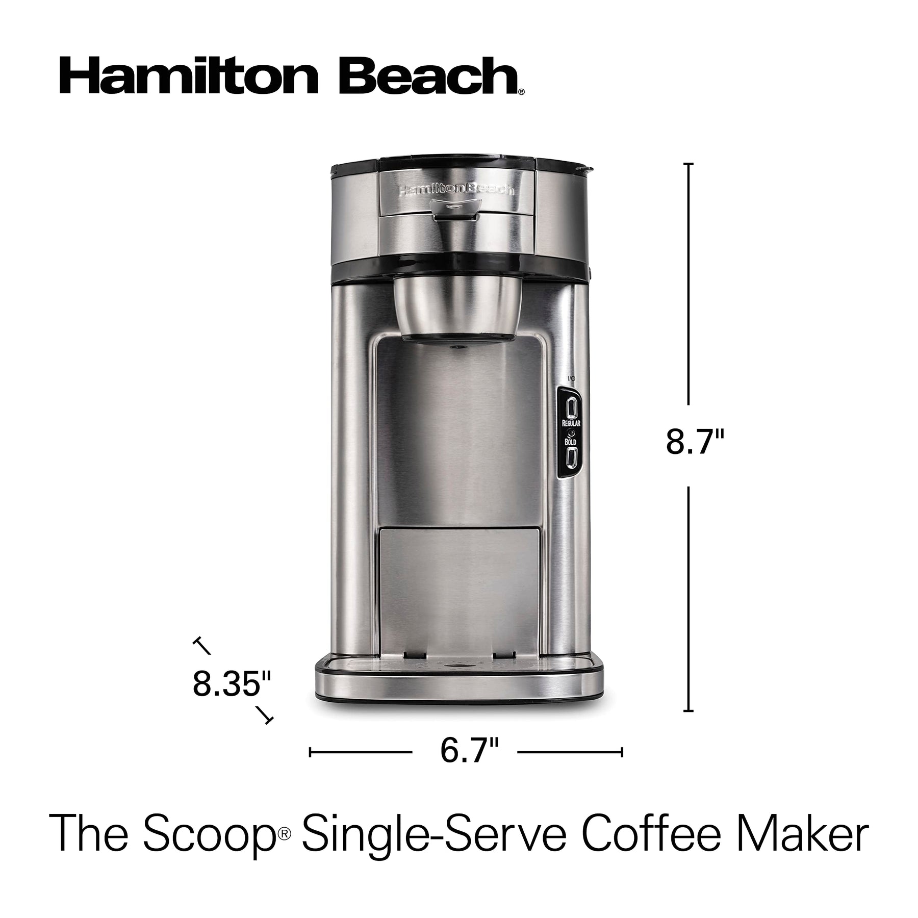 Hamilton Beach The Scoop Einzelportionskaffeemaschine und Schnellkaffeemaschine, brüht in Minuten, Tassen mit 230-400 ml Fassungsvermögen, Edelstahl