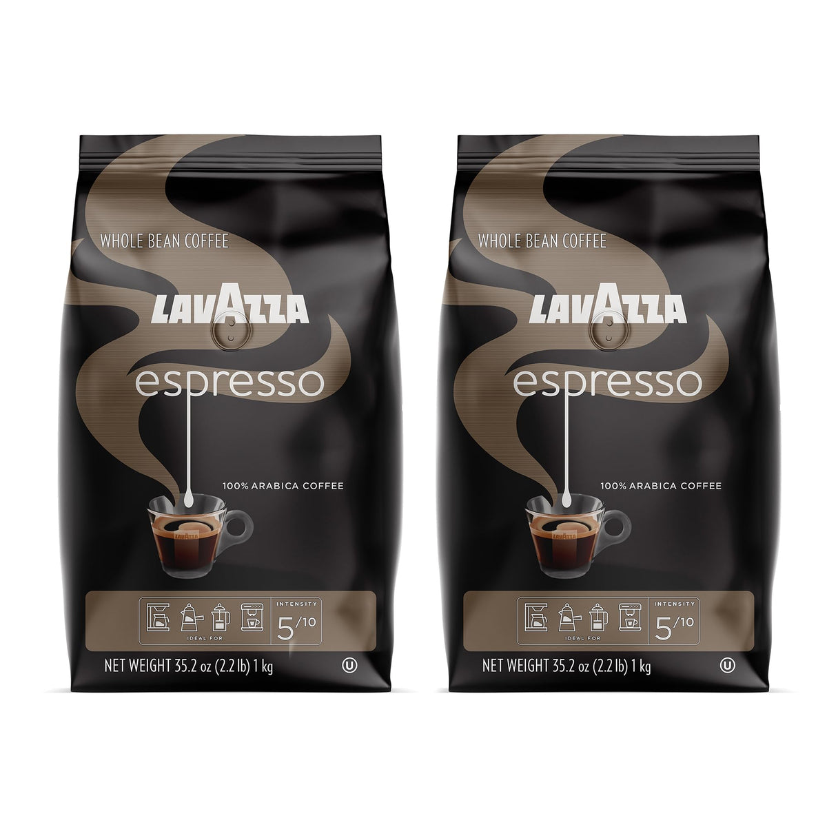 Lavazza Caffe Espresso Italiano Kaffeemischung aus ganzen Bohnen, mittlere Röstung, 1 kg Beutel (2er-Pack)