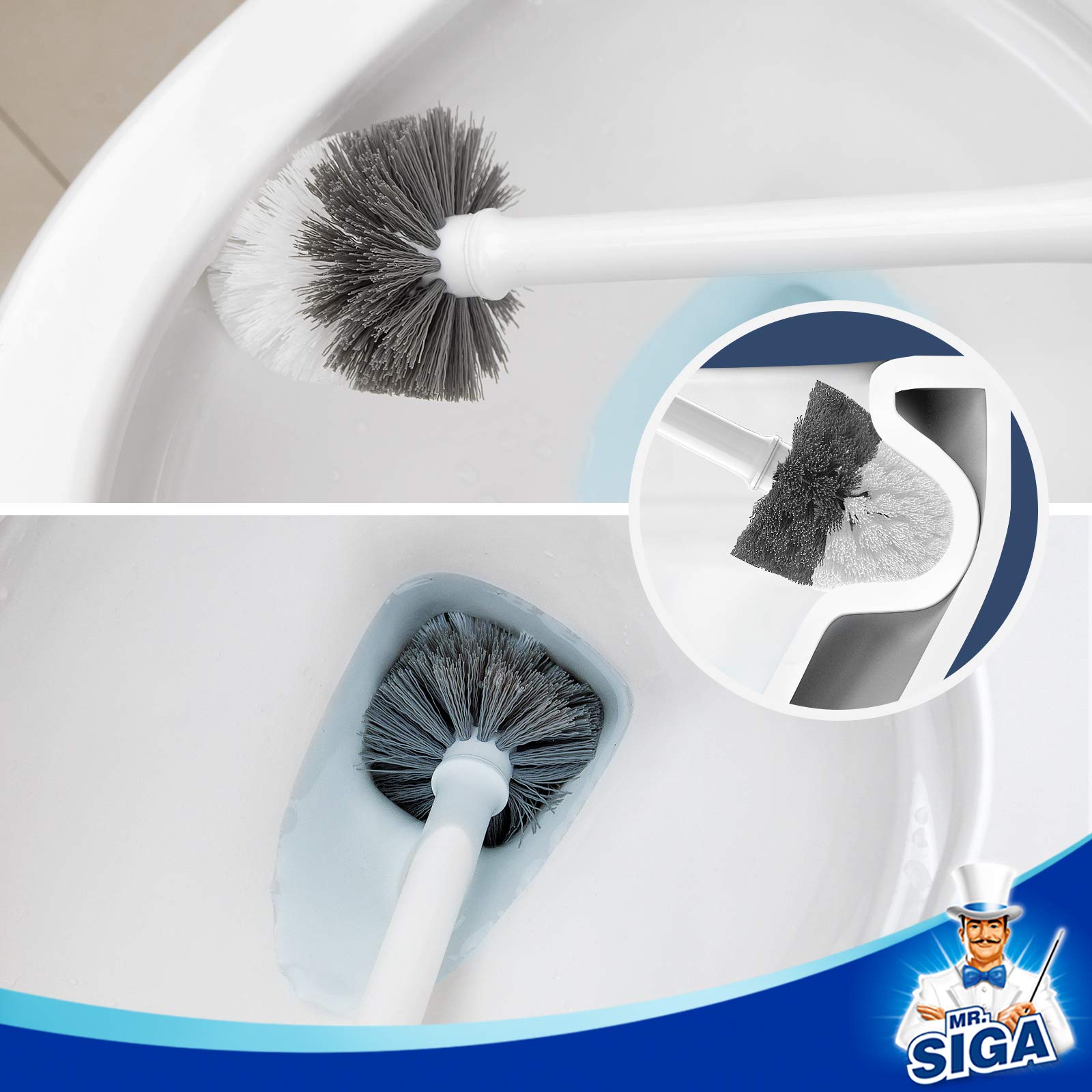 MR.SIGA Toilet Bowl Brush and Holder, Premium Quality, with Solid Handle and Durable Bristles for Bathroom Cleaning, White, 1 Pack