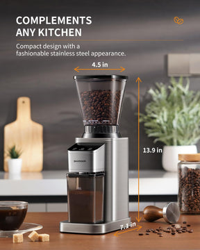 SHARDOR Conical Burr Coffee Grinder Electric, Adjustable Touchscreen Burr Mill with 48 Precise Settings, Precision Electronic Timer, Anti-static, Brushed Stainless Steel