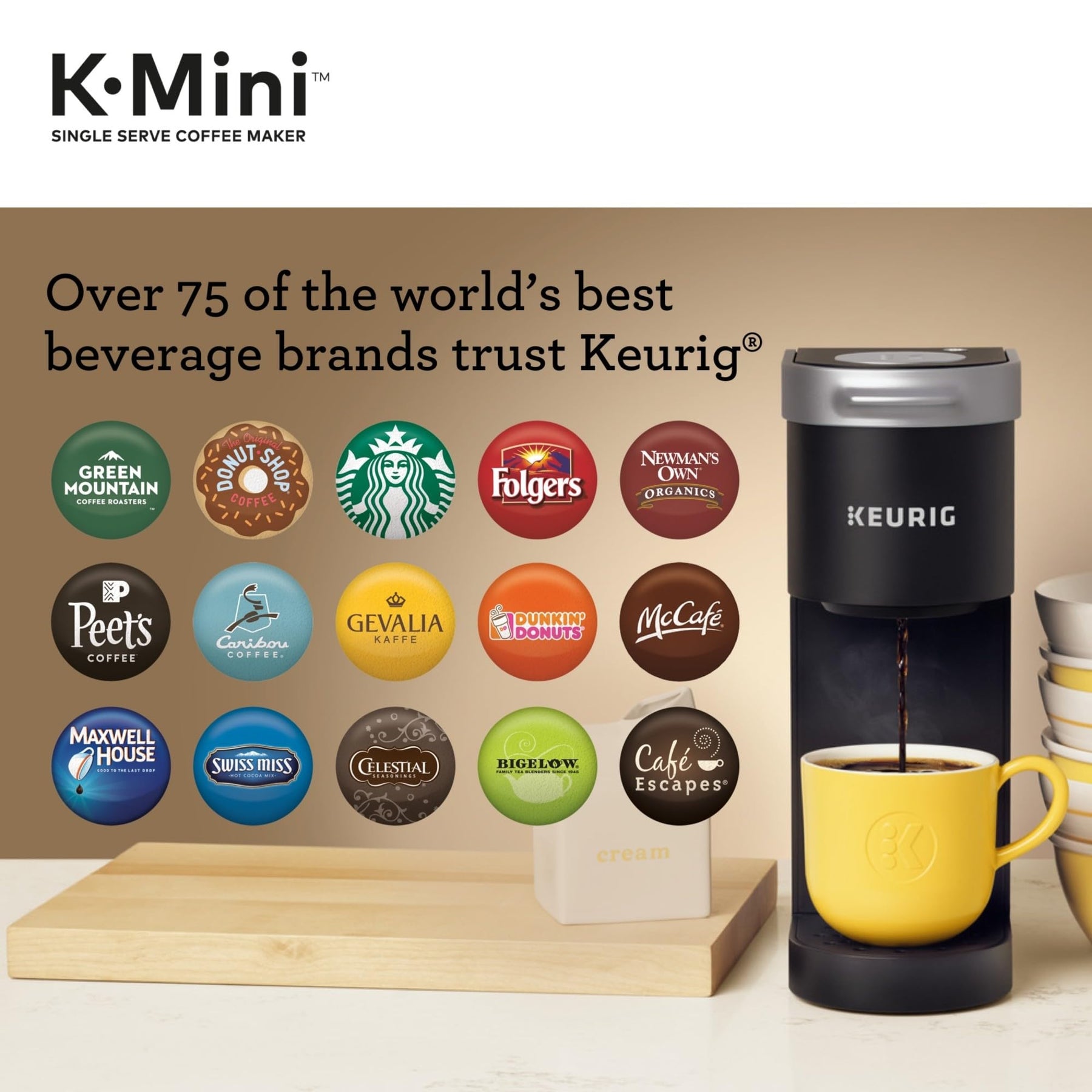 Keurig K-Mini Einzelportions-K-Cup-Pad-Kaffeemaschine, Brühgröße 6 bis 12 oz, mit Kabelaufbewahrung, perfekt für kleine Räume, schwarz