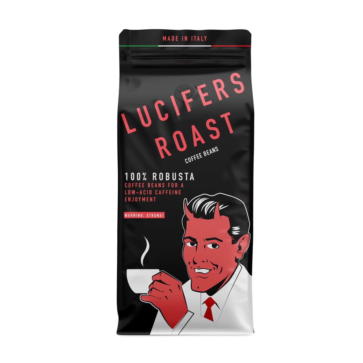 LUCIFERS ROAST 2.2lb Coffee Beans from Italy - Extra Strong Espresso Dark Roast - Low Acidity - for Automatic Coffee Machines or Espresso Makers - 100% Robusta (Whole Beans, 2.2lb)