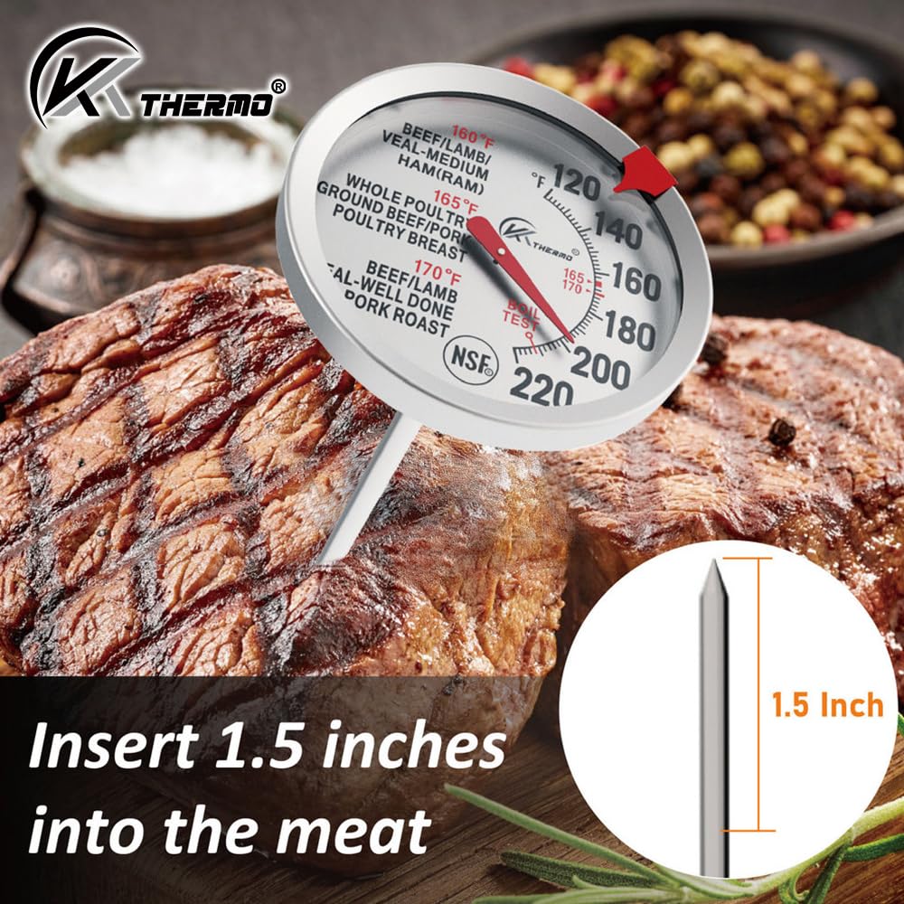 KT THERMO Fleischthermometer zum Kochen – NSF-zertifiziertes Kochtemperaturthermometer mit Sofortanzeige, ofenfest, wasserdicht, 2,5-Zoll-Zifferblatt, 5 Zoll lange Sonde für Geflügel, Braten, Backen, Grillen