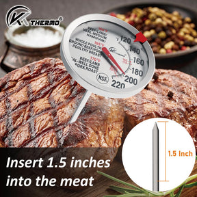 KT THERMO Fleischthermometer zum Kochen – NSF-zertifiziertes Kochtemperaturthermometer mit Sofortanzeige, ofenfest, wasserdicht, 2,5-Zoll-Zifferblatt, 5 Zoll lange Sonde für Geflügel, Braten, Backen, Grillen