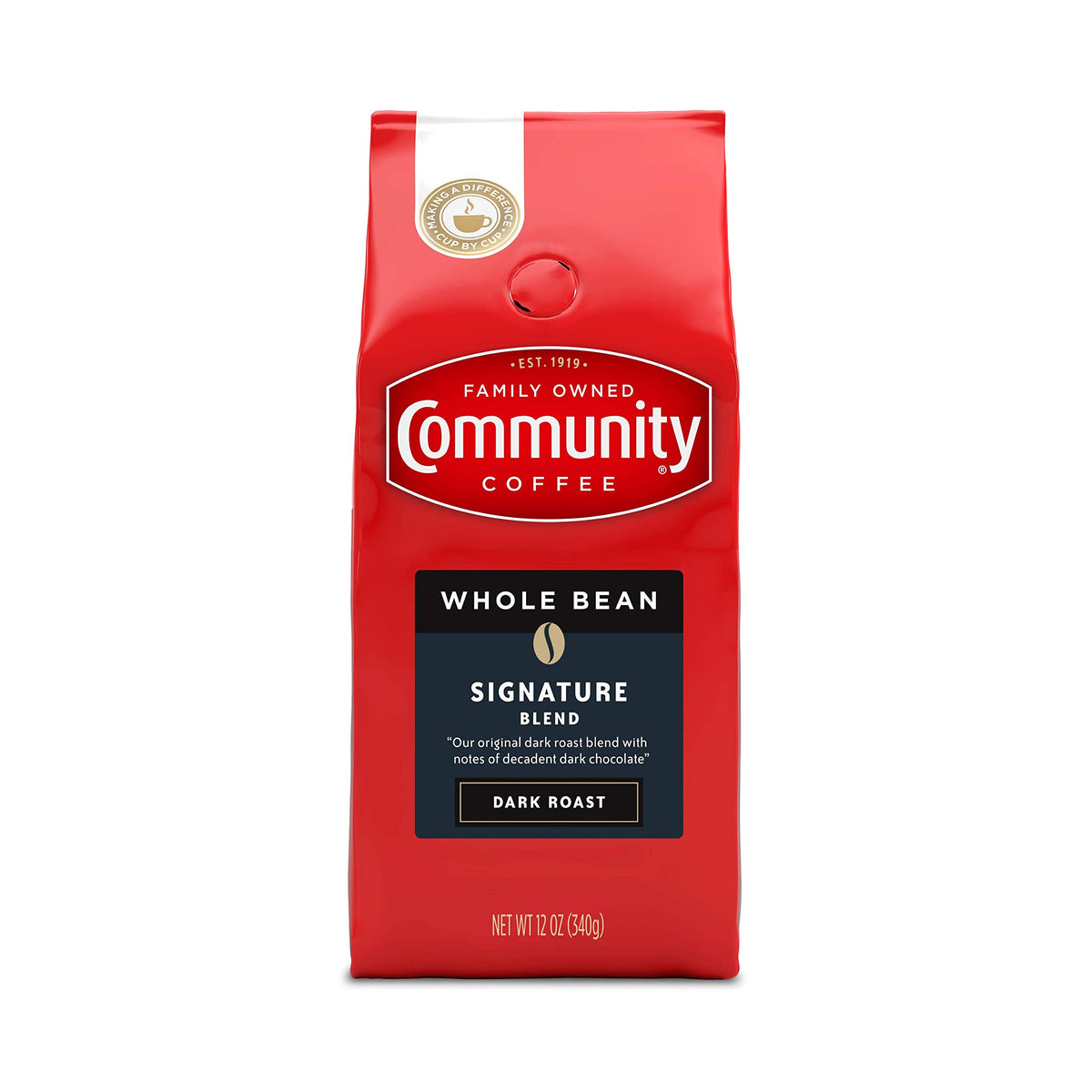 Community Coffee Signature Blend Dark Roast, Premium Whole Bean Signature Blend, 12 Ounce (Pack of 1)