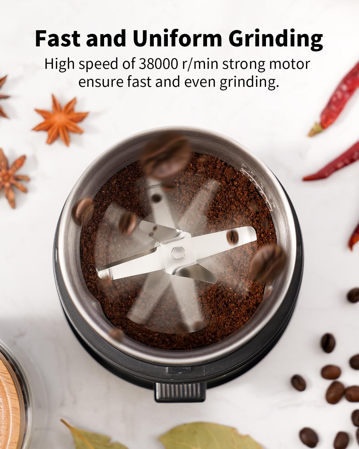 SHARDOR One Touch Coffee Grinder Electric, Spice Grinder, Herb Grinder, Grinder for Coffee Bean Spices and Seeds with 1 Removable Stainless Steel Bowl, Dry Grinder, Black