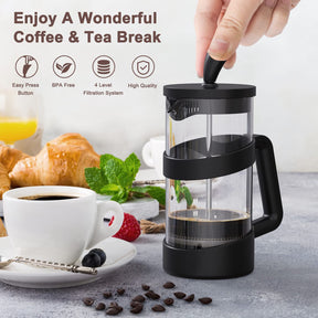 RAINBEAN Mini French Press Coffee Maker 12 oz, Heat Cold Coffee Brewer Camping Coffee Press Pot, Small French Press and Coffee Presses 350 ml, Tea and Frothed Milk Press (Black, 12 oz)