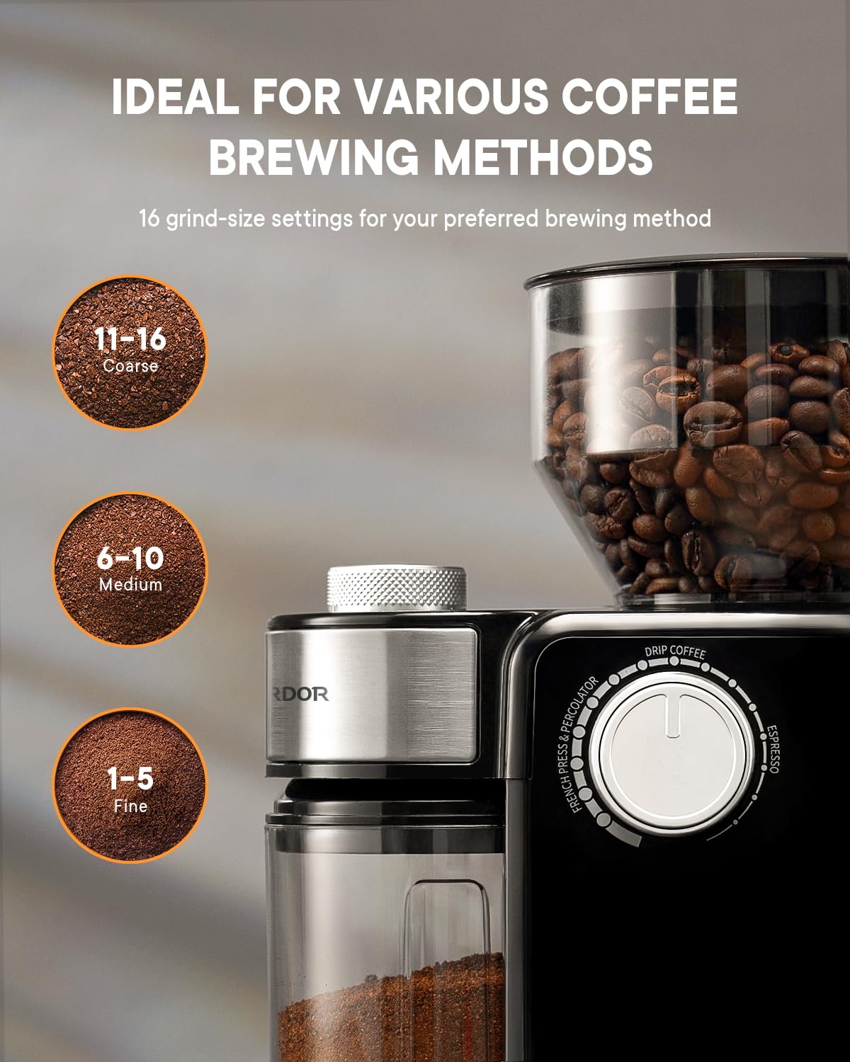 SHARDOR Electric Burr Coffee Grinder 2.0, Adjustable Burr Mill with 16 Precise Grind Setting for 2-14 Cup, Black