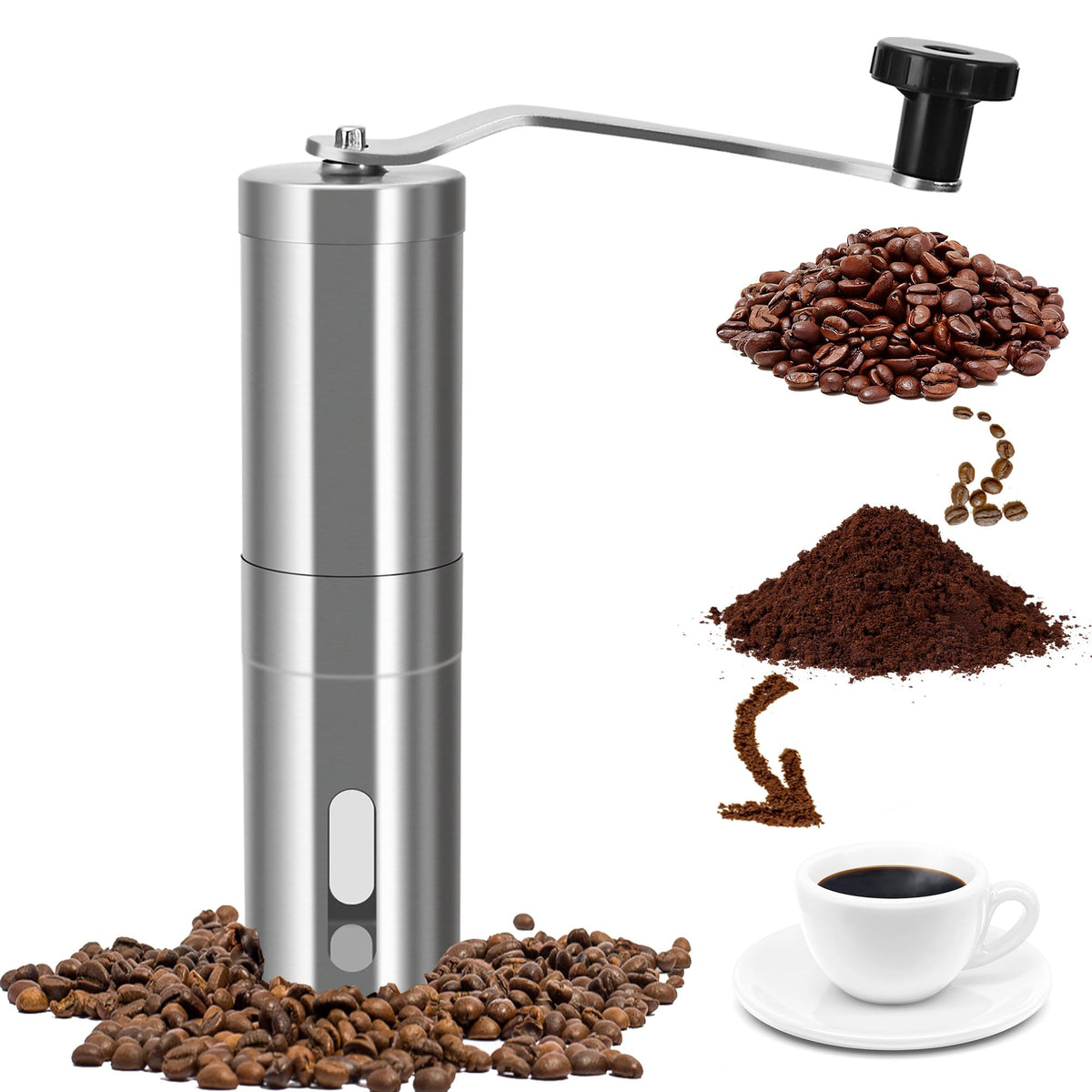 Manual Coffee Grinder - Portable Hand Coffee Grinder for Espresso & French Press, Adjustable Ceramic Burr Coffee Grinder for Travel, Home, and Camping, Perfect for Beginners and Coffee Enthusiasts