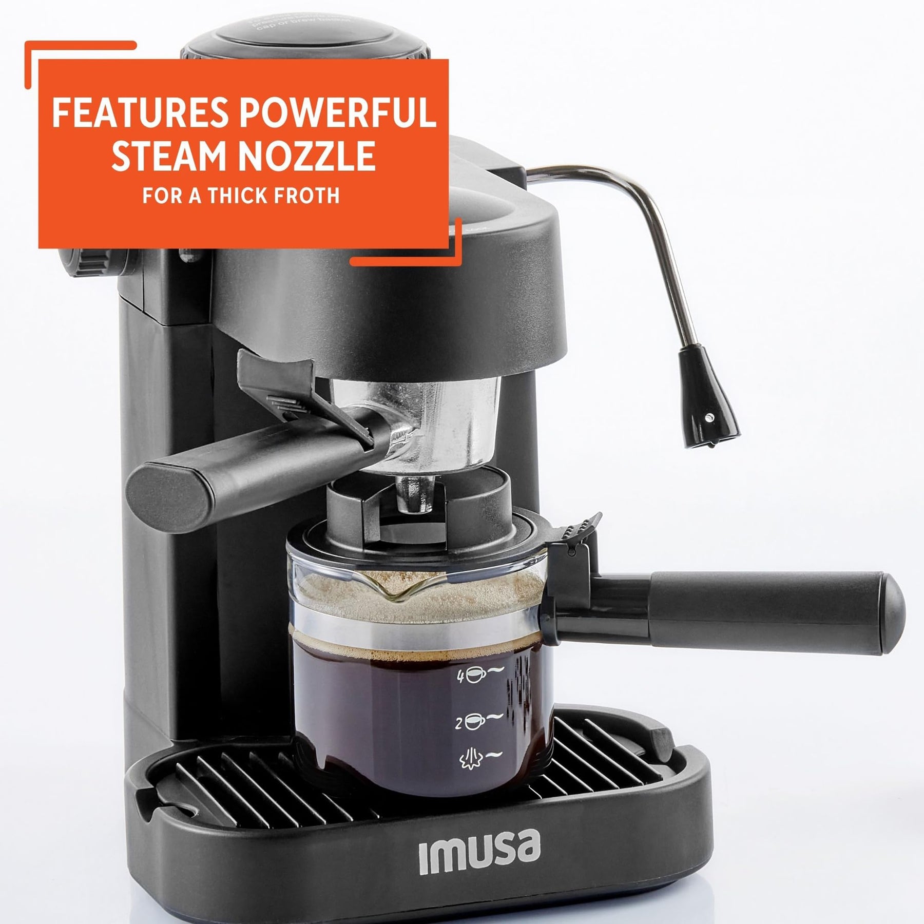 IMUSA USA GAU-18202 Espresso-/Cappuccinomaschine für 4 Tassen, 120 Volt, schwarz