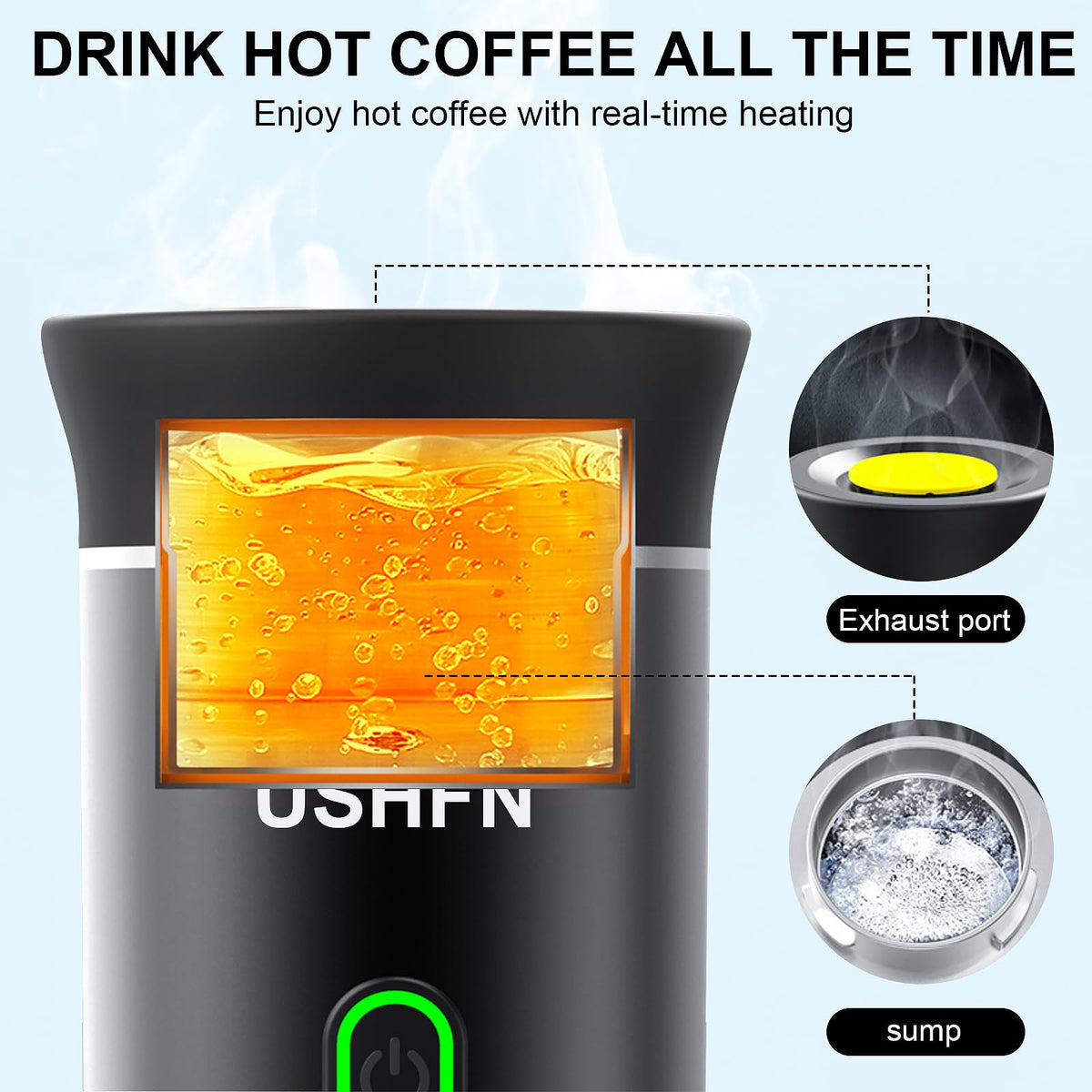 USHFN Portable Espresso Machine,4-5 Min Self-Heating Rechargeable Coffee Maker with Type-C,Compatible with NS, DG Capsule & Ground Coffee for Travel, Camping, Office(Black)