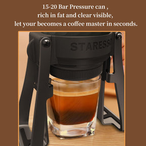 STARESSO Plus Portable Coffee Maker & 53mm Dosing Funnel Bottomless Portafilter Expansion Stand Set