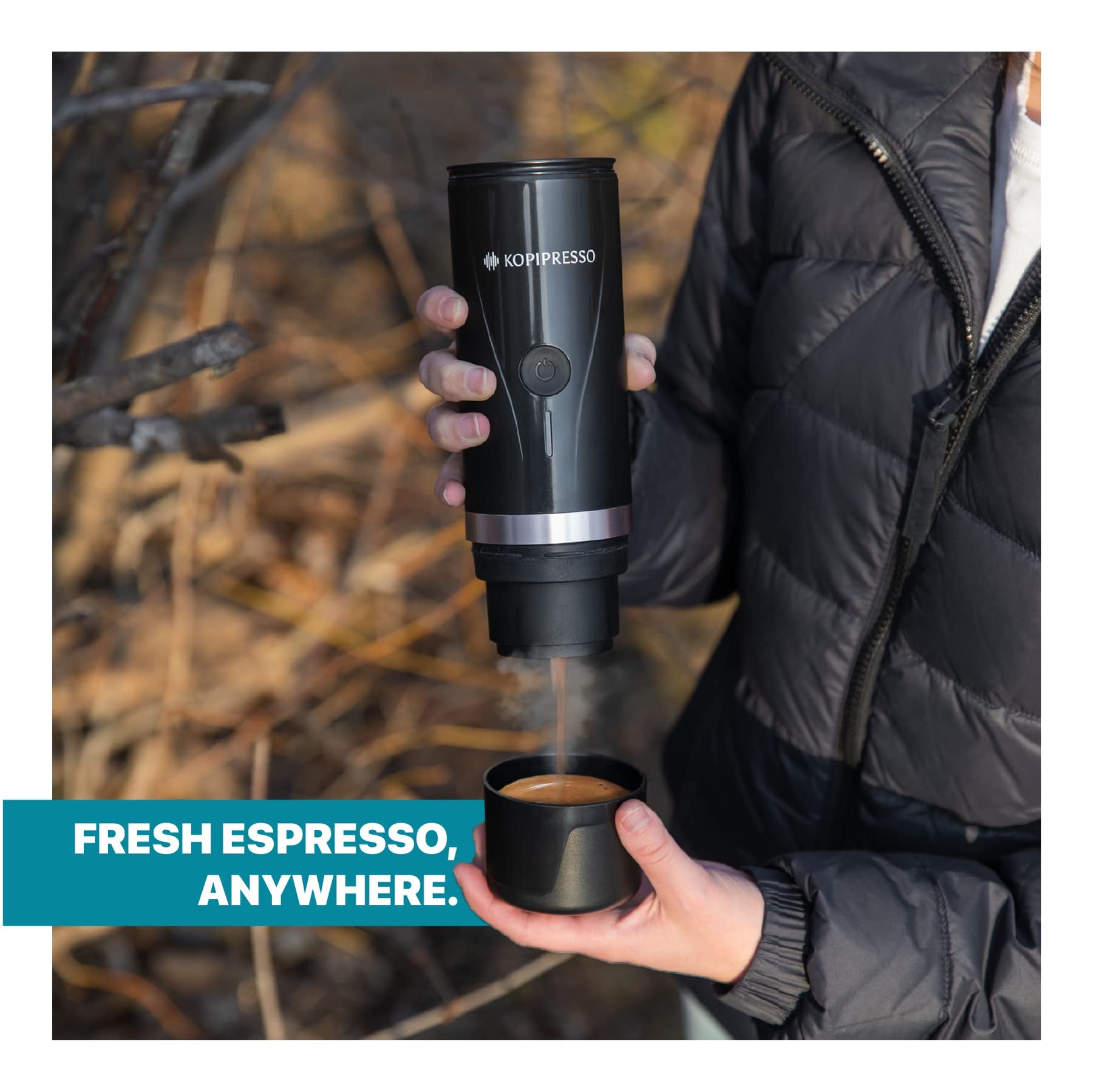 Kopipresso Espresso Bullet コンパクト ポータブル エスプレッソ メーカー (USB-C 電源充電式) カプセルと挽いたコーヒー セット 旅行 スポーツ アウトドア キャンプ オフィス キッチン用…外出先でエスプレッソを!