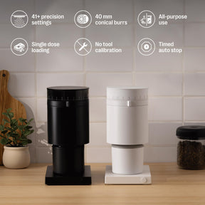 Fellow Opus Conical Burr Coffee Grinder - All Purpose Coffee Grinder Electric - Espresso Grinder with 41 Settings for Espresso, Drip, French Press, & Cold Brew - Matte White