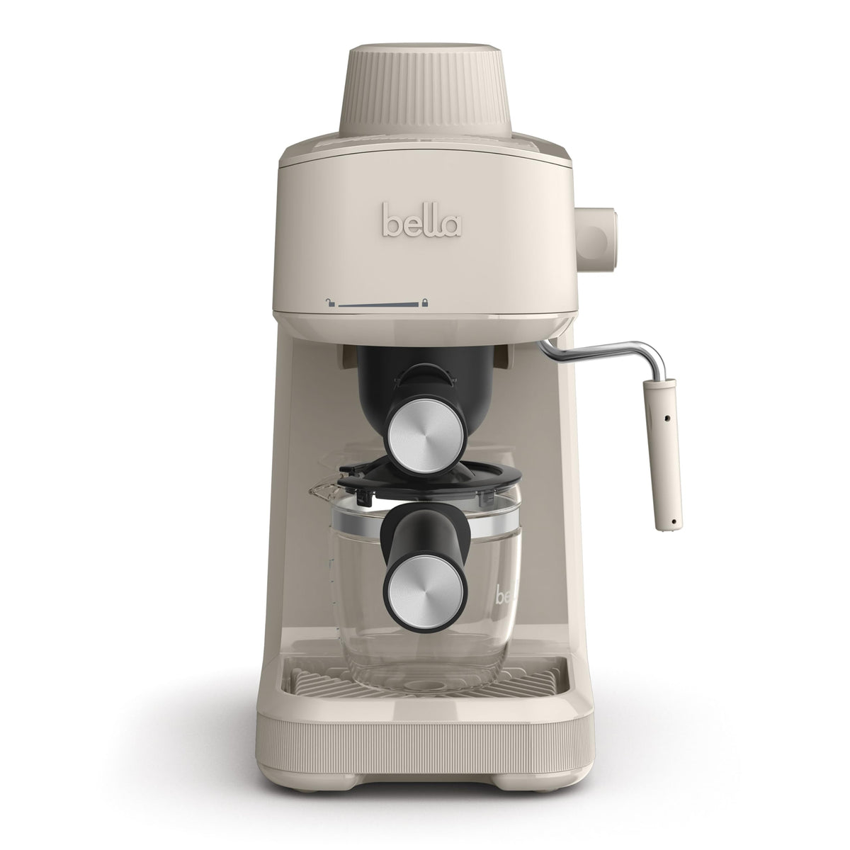 BELLA Steam Espresso Maker with Microfoam Wand, Removable Drip Tray & Dishwasher Safe Glass Carafe & Portafilters, Reusable 4 Cup Filter, Overheating & Overpressure Safety Features, 3.5 Bar, Oatmilk