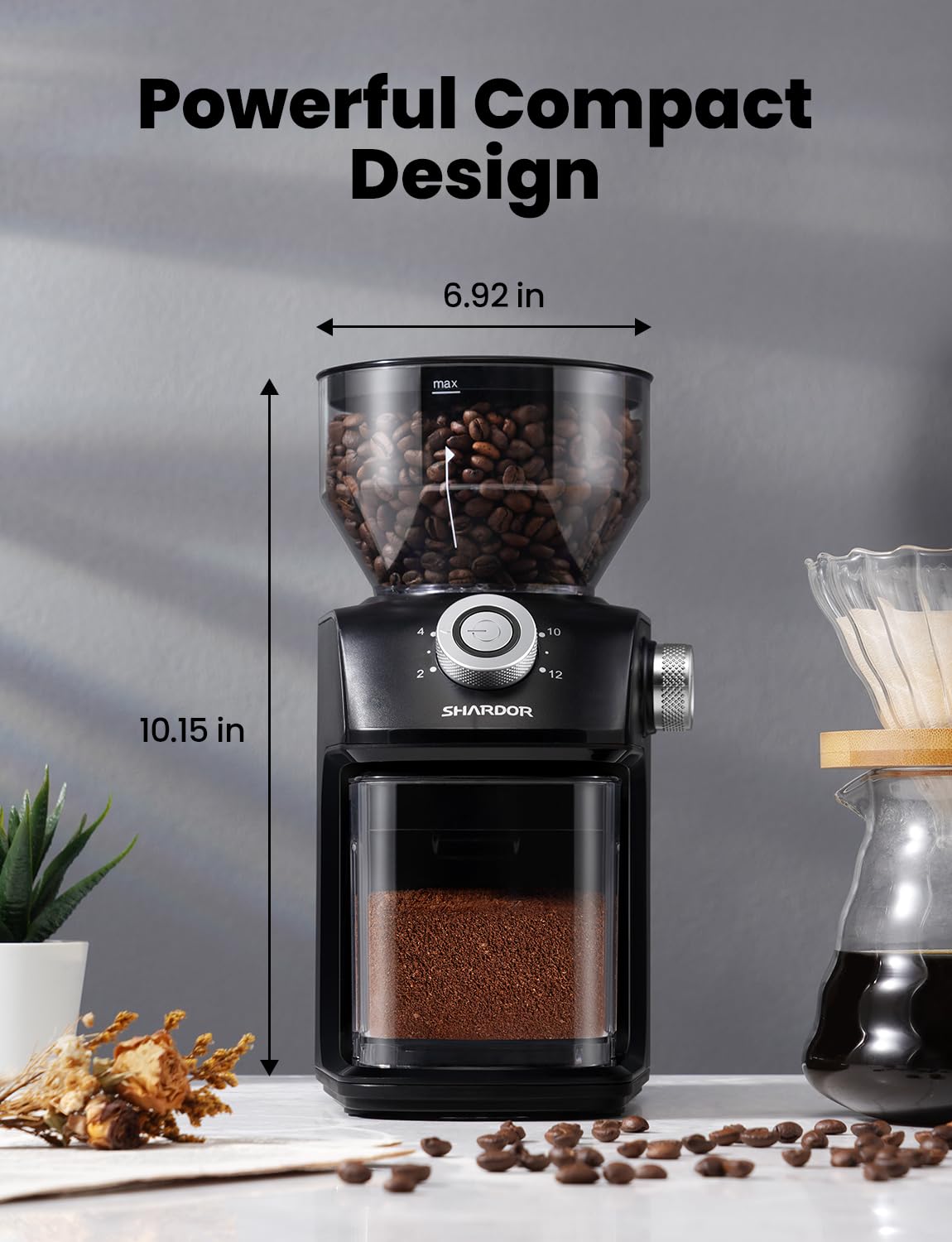 SHARDOR Automatische Kaffeemühle, elektrische Kaffeemühle mit 18 präzisen Mahleinstellungen, einstellbare Kaffeebohnenmühle für 2–12 Tassen, Mühlen für den Heimgebrauch für French Press, Filterkaffeemaschine und Espresso