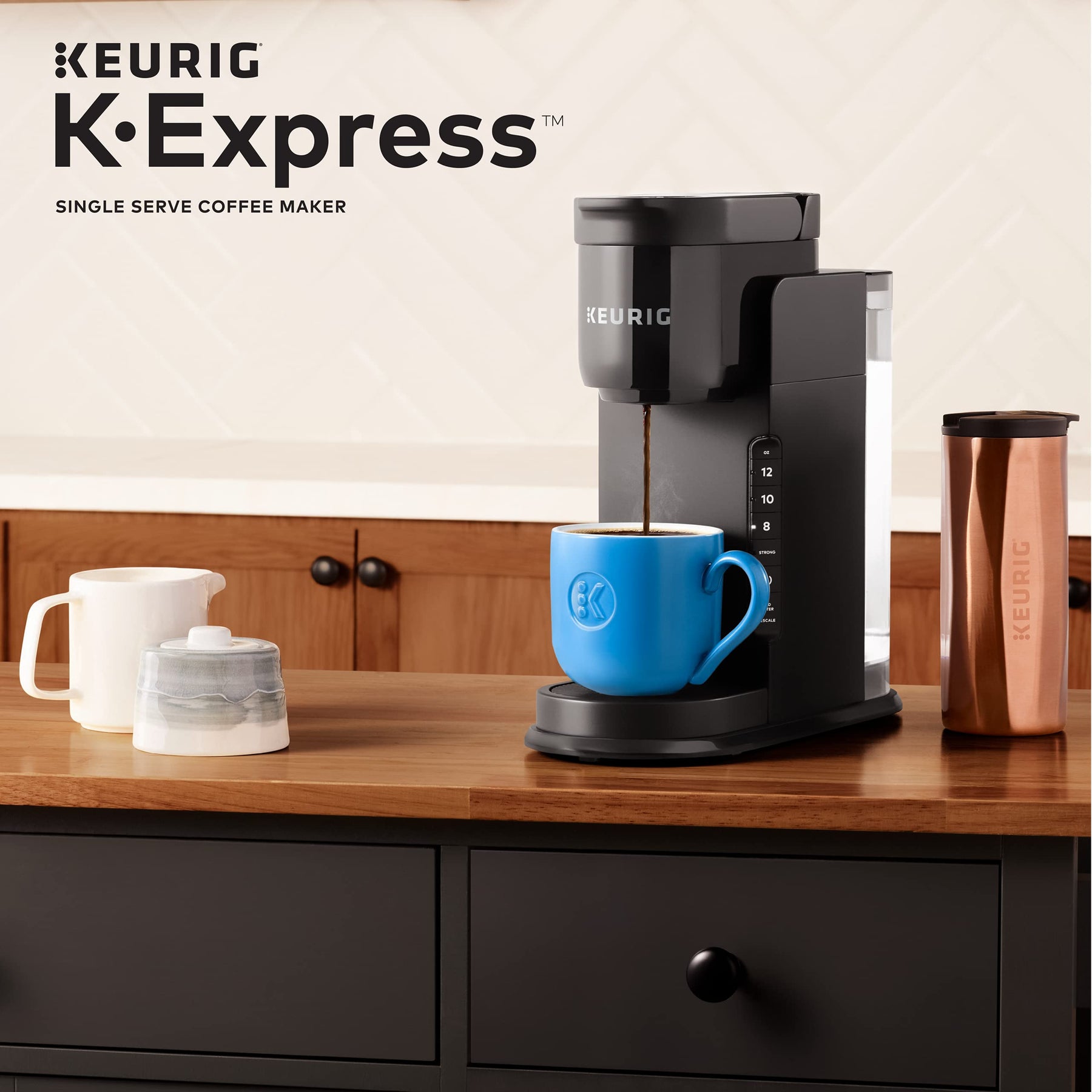 Keurig K-Express シングルサーブ K-Cup ポッドコーヒーメーカー、3 種類の抽出サイズ、強力ボタン機能、42 オンスの取り外し可能なリザーバー、ブラック