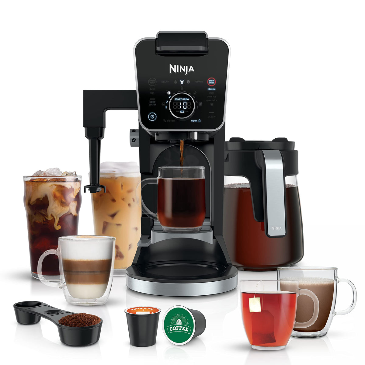 Ninja ドリップ コーヒー メーカー K カップ コンボ、DualBrew Pro スペシャルティ コーヒー システム、K カップ ポッド対応コーヒー マシン、ペーパー フィルター付き 12 カップ シングルサーブ コーヒー メーカー、CFP301