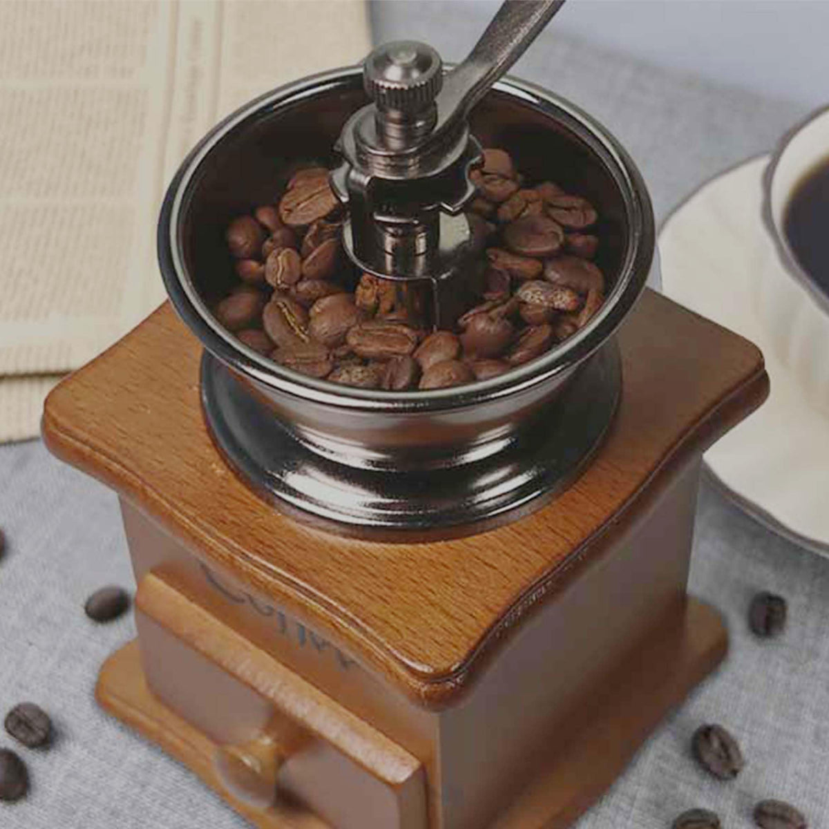 Manual Coffee Grinder Mini Vintage Wooden Coffee Bean Grinder for Decoration Display Antique Coffee Mill for Making Mesh Coffee Classic French Press for Decoration