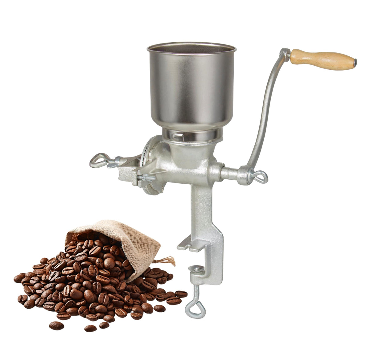 Vietora Eud High Hopper Cast Iron Manual Grain Mill-Heavy Duty Grain Grinder, Coffee Grinder-Dry&Wet Grinding for Wheat,Grain,Corn and Flours, Silver