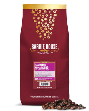 Barrie House 10% Hawaiian Kona Whole Bean Coffee Blend, 2 lb Bag | Medium Roast | Smooth and Full-Bodied Flavor