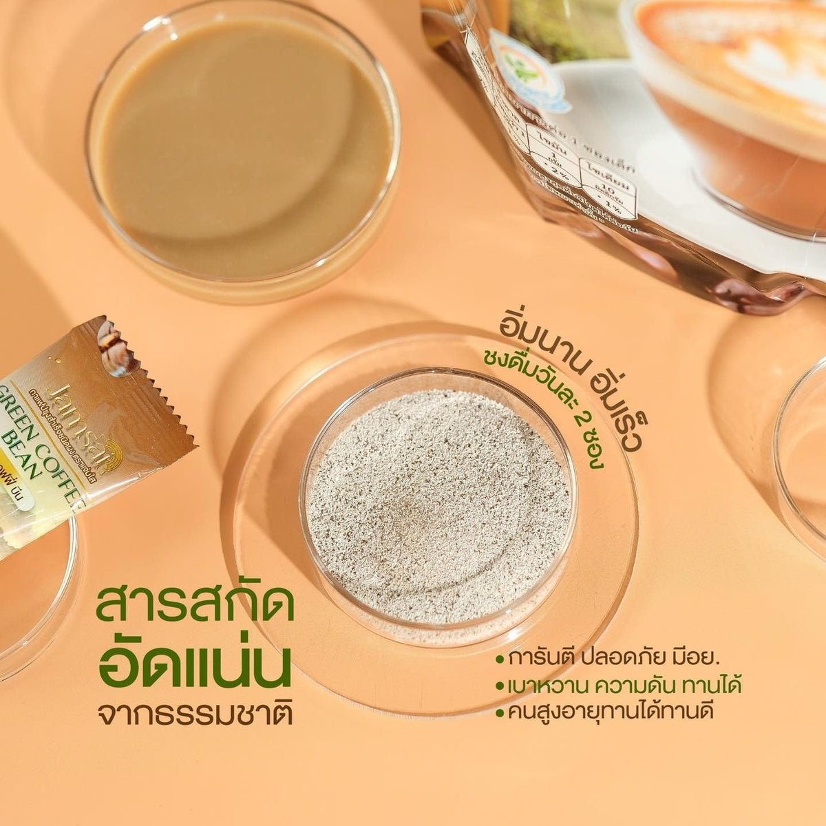 Jamsai GRÜNE KAFFEEBOHN 10,58 oz, lecker, leicht zu essen, ohne Zucker, 1 Packung mit 30 Beuteln