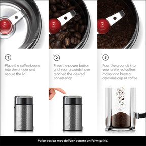 Bodum Bistro Electric Blade Coffee Grinder, Brushed Stainless Steel, 2.1oz