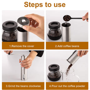 PARACITY Manual Coffee Bean Grinder Stainless Steel Hand Mill Ceramic Burr for Aeropress, Drip Coffee, Espresso, French Press, Turkish Brew, for gift