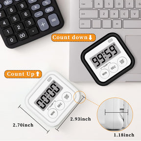 Timer, Kitchen Timers for Cooking Classroom Timer for Kids Teachers Magnetic Digital Timers 2 Pack, Black