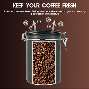 LRYYBTI 38oz Extra Large Coffee Canister, Airtight Stainless Steel Coffee Bean Storage Container with Scoop and Date Tracker, CO2 Release Valves Included, Gray