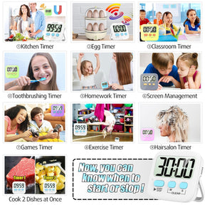 Antonki Digitaler Timer für Kinder, magnetischer Countdown-Küchentimer zum Kochen, Eierkochen, Klassenzimmer, Lehrer, Sport, Studium, Ofen, Batterie im Lieferumfang enthalten, 2er-Pack