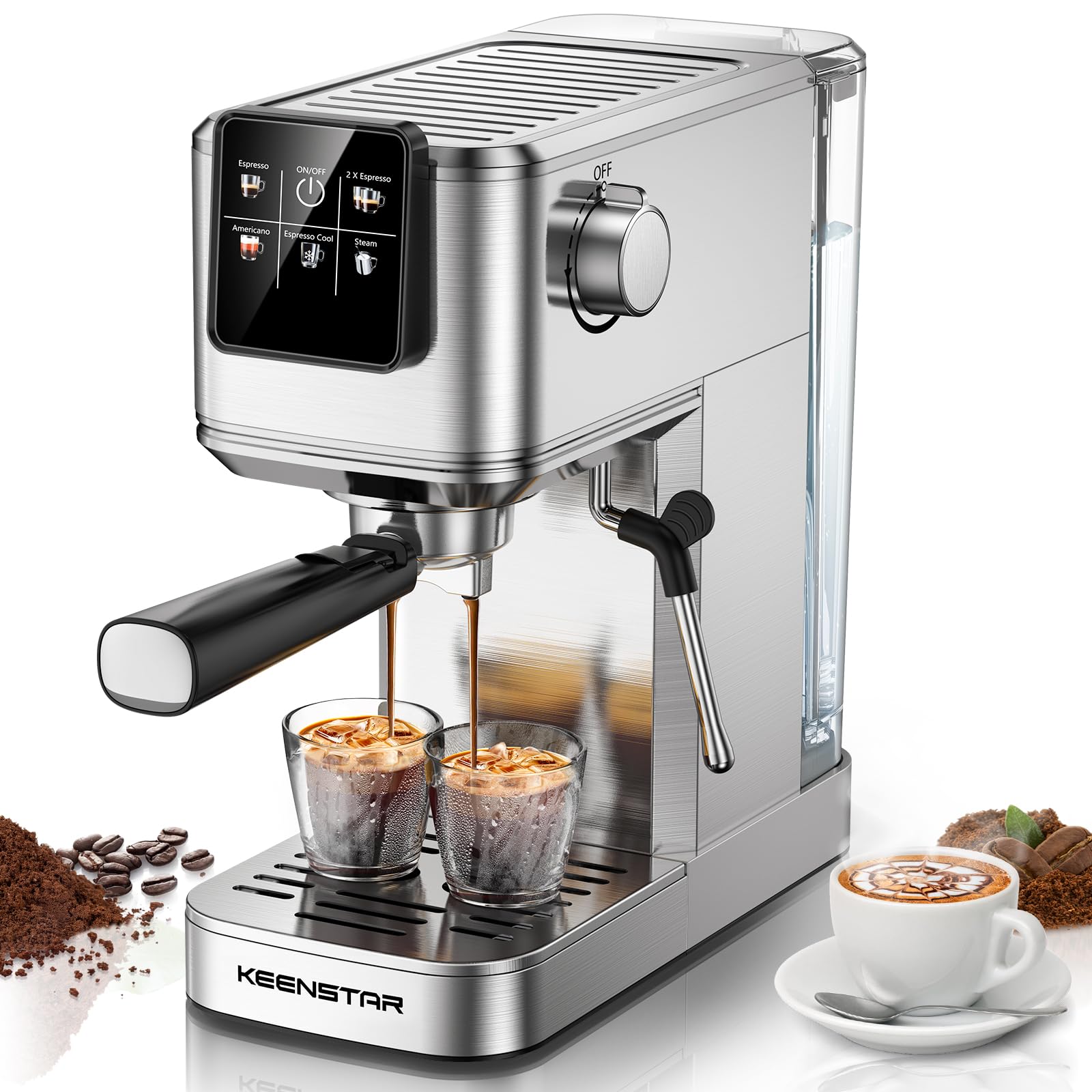 KEENSTAR Espresso Machine 20Bar, Hot & Iced Coffee Machine with Rapid Cold Brew, Espresso Maker with Steam Wand, Touch Screen with 37oz Water Tank for Latte, Cappuccino, Gift for Coffee Lover