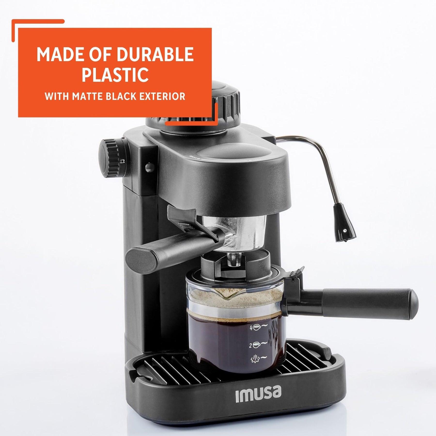 IMUSA USA GAU-18202 Espresso-/Cappuccinomaschine für 4 Tassen, 120 Volt, schwarz