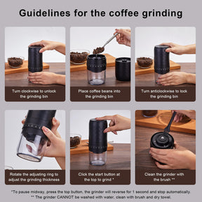 Saraudy Portable Burr Coffee Grinder Electric with 40 Adjustable Grinder Settings, Conical Burr Rechargeable Coffee Bean Grinder with Cleaner Brush, Ground Coffee Cup Lid, for Home Use, Travel Camping