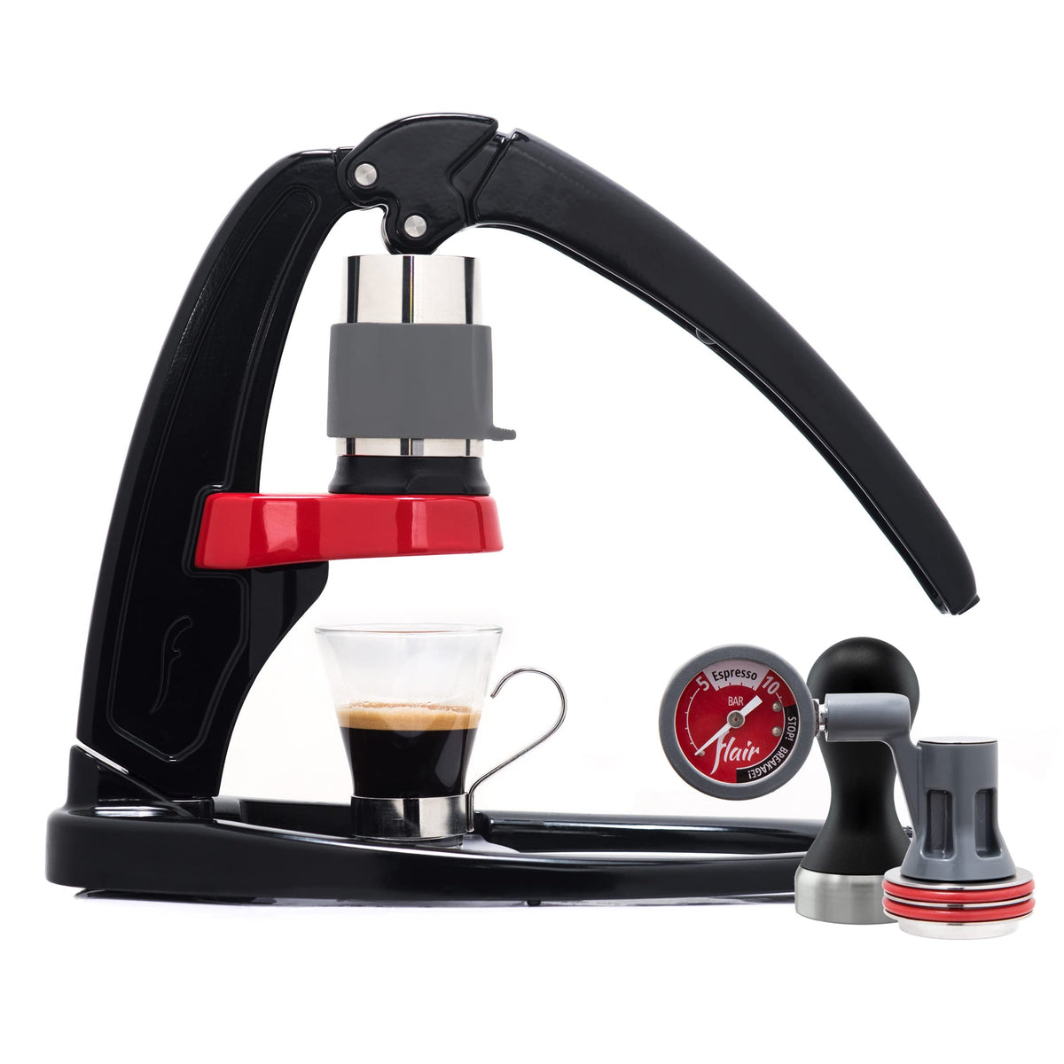 Flair Espresso Maker - Classic with Pressure Kit: Manual Lever Espresso Machine with Stainless Steel Tamper, Pressure Gauge and Carrying Case