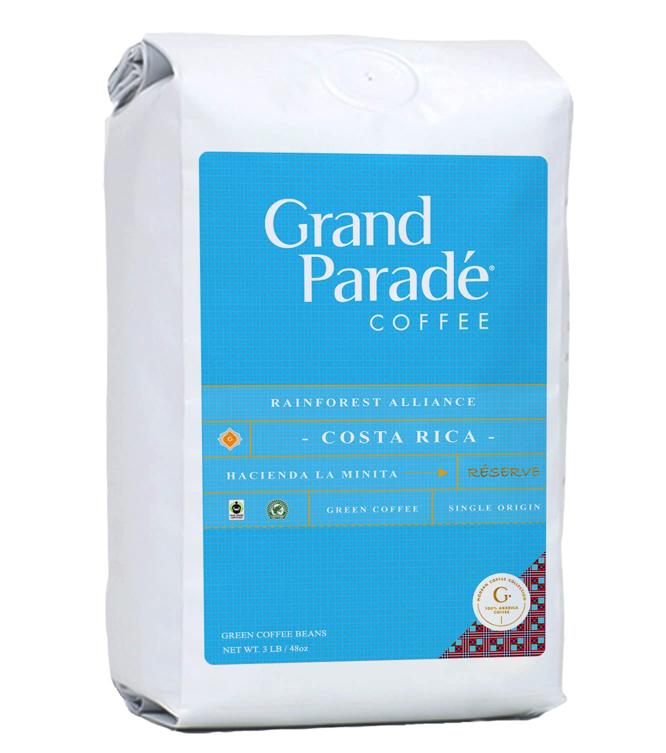 Grand Parade Coffee, 3 Pfund ungeröstete grüne Kaffeebohnen der Costa Rica Rainforest Alliance, preisgekrönter Single Origin, Spezial-Arabica – Fair Trade