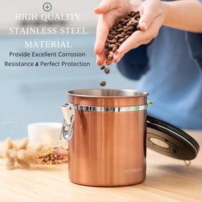 Mixpresso Bronze Stainless Steel Airtight Coffee Container with Date Tracker For Coffee & Tea, Vacuum Sealed Airtight Container, Coffee Jar 16 Ounces, Coffee Grounds Container, Coffee Tin