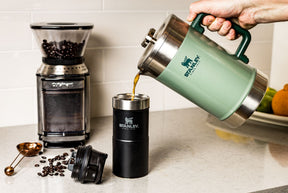 Stanley French Press 48oz with Double Vacuum Insulation, Stainless Steel Wide Mouth Coffee Press, Large Capacity, Ergonomic Handle, Dishwasher Safe, Hammertone Green